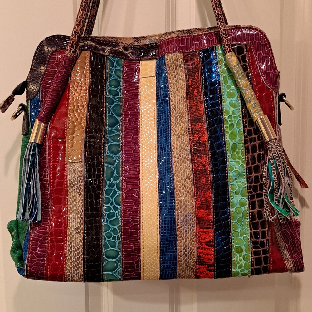 NWOT Leather multicolored Bag.